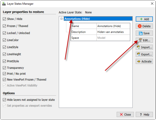DraftSight Layer state definiëren