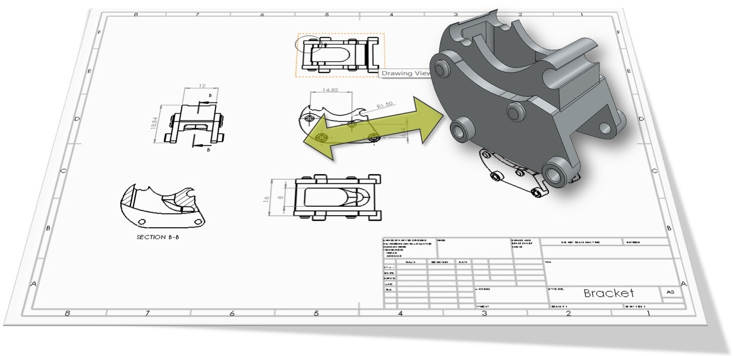 Koppeling tussen 2D en 3D in een 3D CAD-systeem