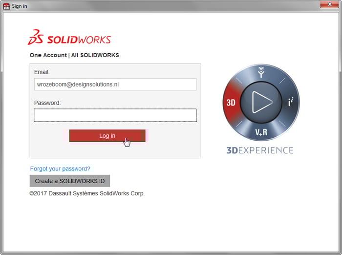 SOLIDWORKS login scherm voor je MySOLIDWORKS account