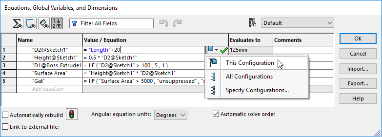 Configure equations1