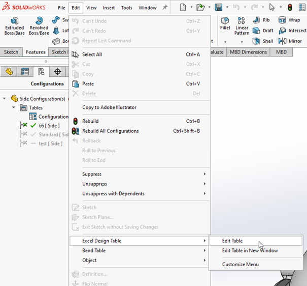 Edit Configuration Table