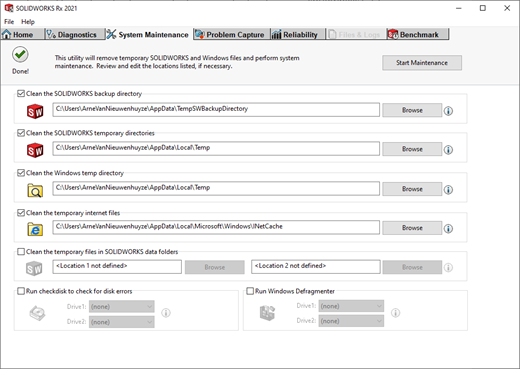 System maintenance SOLIDWORKS