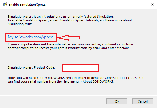 SimulationXpress productcode invoer pop-up