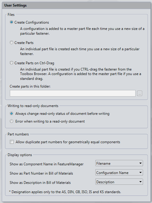solidworks-toolbox-user-settings